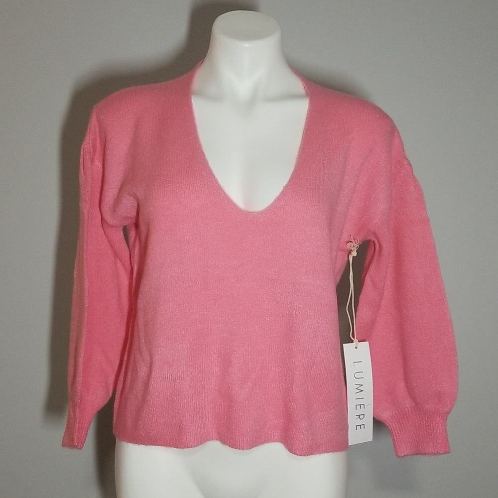 NWT Lumiere Pink V-Neck Sweater Size Small Open Cut-Out Back Barbiecore